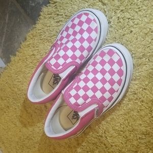 Vans pink checkered slip on